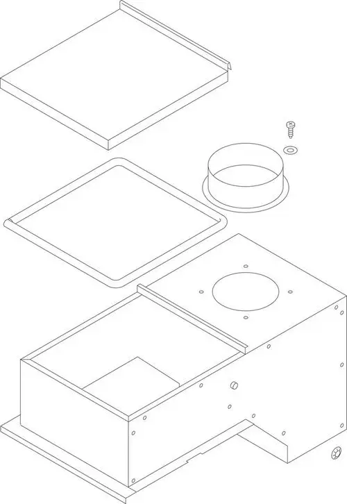 Bosch-Anschlussstück für Luftstromregulierung, bestehend aus mehreren Teilen, mit einem Gehäuse, einer Abdeckung, einem Rohr und Befestigungselementen.